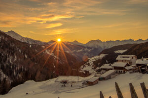 Sunset, snow,  ranges of mountains, and everything being perfectly quiet... such a serene moment!